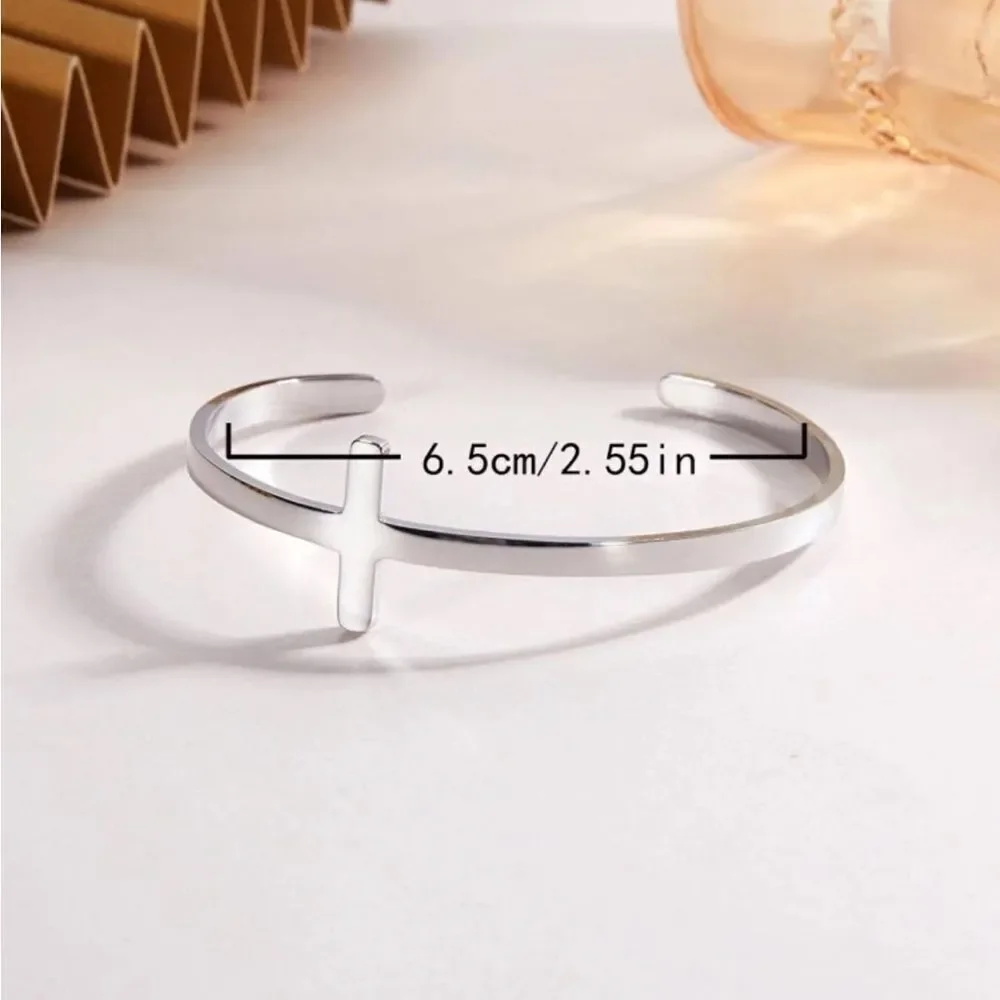 Silver Cross Cuff Bracelet - Women's Silver Tone Bracelet